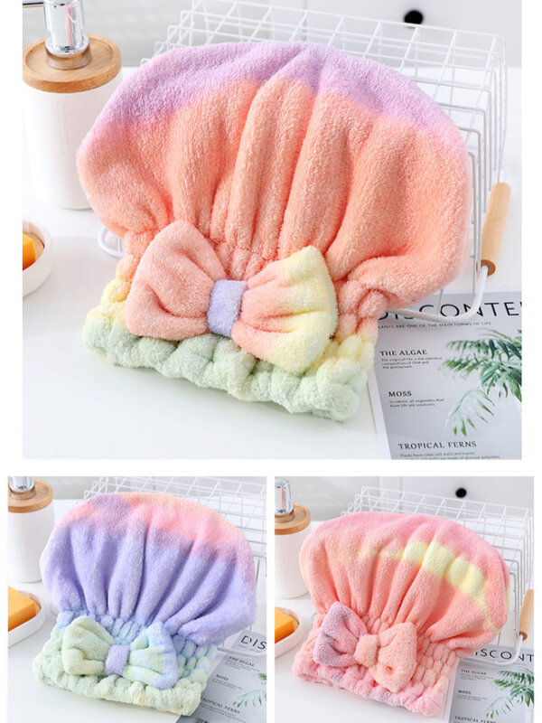 Women's bow rainbow waterabsorbent dry hair cap adult soft gradient shampoo cap