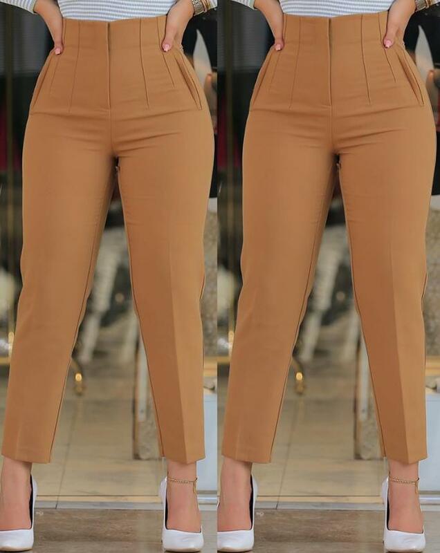 Elegant High Waist Cropped Work Pants for Women Black All-Match Daily Office Formal Wear Fashion Women's Trousers OL