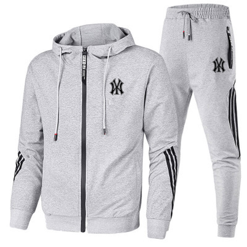 Set of 2 pieces men's workout, zippered cardigan, jacket, sweater, stripe, running, fitness, basketball, running, autumn, new, f