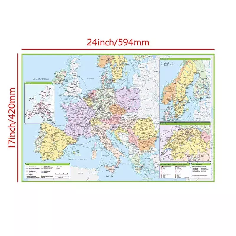 Постер, нетканый, с изображением Европейской карты, 59 х 42 см