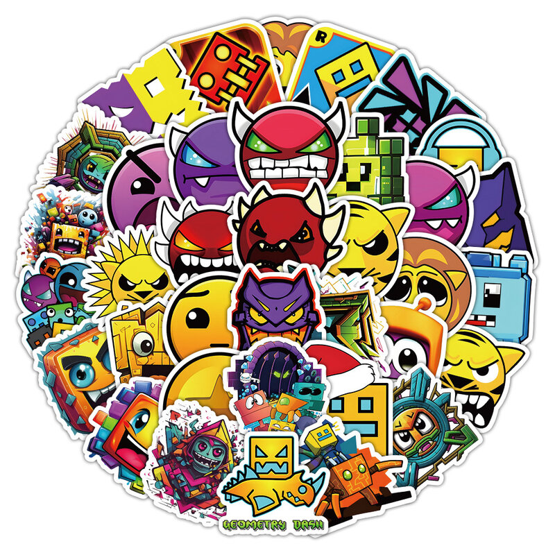 Geometry Dash Game Adesivos para crianças, Decalques engraçados para crianças, Garrafa de água do telefone DIY, Notebook, Cool Cartoon Graffiti Sticker, 10 Pcs, 30 Pcs, 50Pcs