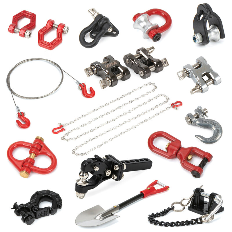 Metal Tow Hook para RC Crawler Car, D-ring Winch, Anchor Manilha, Cadeia Ferramenta de Recuperação, SCX10 III, TRX4, TRX6, Escala 1:10