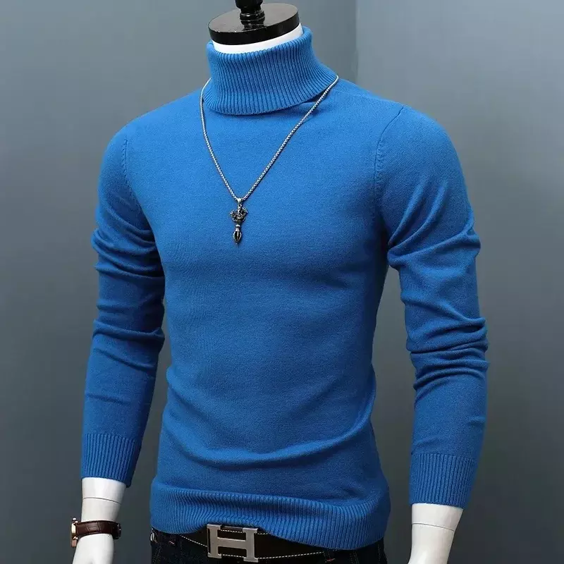 Suéter de gola alta grosso masculino, pulôver slim fit, marca clássica, casual, quente, inverno, masculino, L05