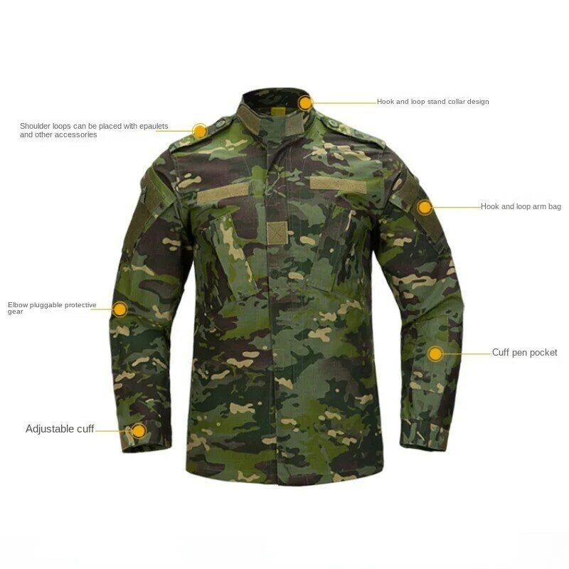 Wear-resistant Tactical Set Men Outdoor Windproof Training Black Jacket Multi-pocket Tear Resistant Cargo Pants Spring Work Suit