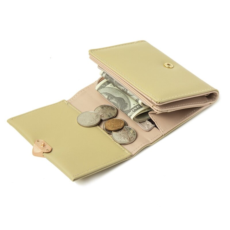 Borsa portamonete con superficie confortevole portafoglio multiuso in pelle PU tinta unita Mini porta carte a tre pieghe per studentessa