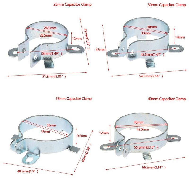 Ferro Hoop Holder com Fixação Clamping Ring, Capacitor Clip, Fixação Clamp, 2 Pés Suporte, Estanhado, 25mm, 30mm, 35mm, 40mm, Fixação Clamp, 1Pc
