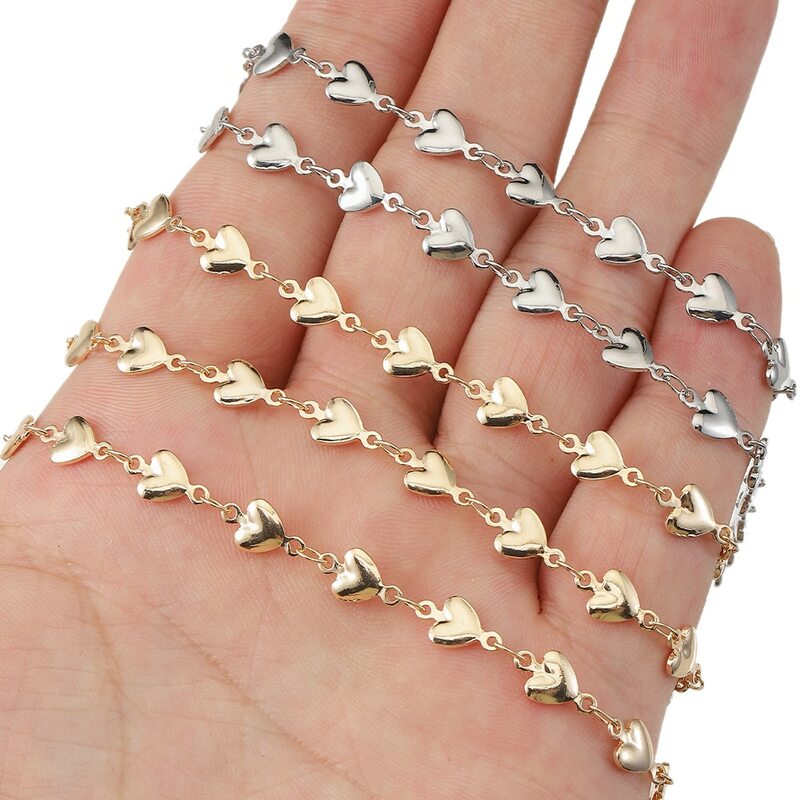 Rantai kalung liontin rantai tembaga hati cinta padat 1Meter untuk pembuatan perhiasan DIY aksesori gelang kalung grosir