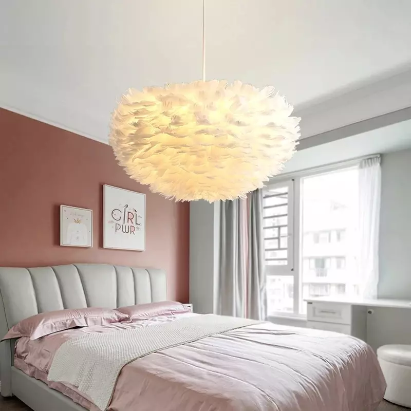 Lâmpada pingente de penas LED para quarto, simples Moderno, quente, romântico, criativo, personalizado, sala de estar, mobiliário doméstico, lâmpada