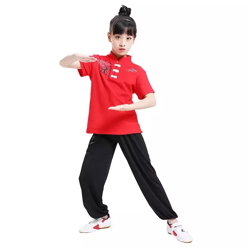 Kostum anak-anak Wushu, pakaian kinerja anak muda baru, pakaian lengan pendek/panjang, pakaian siswa Tai Chi, pakaian pertunjukan Kung Fu