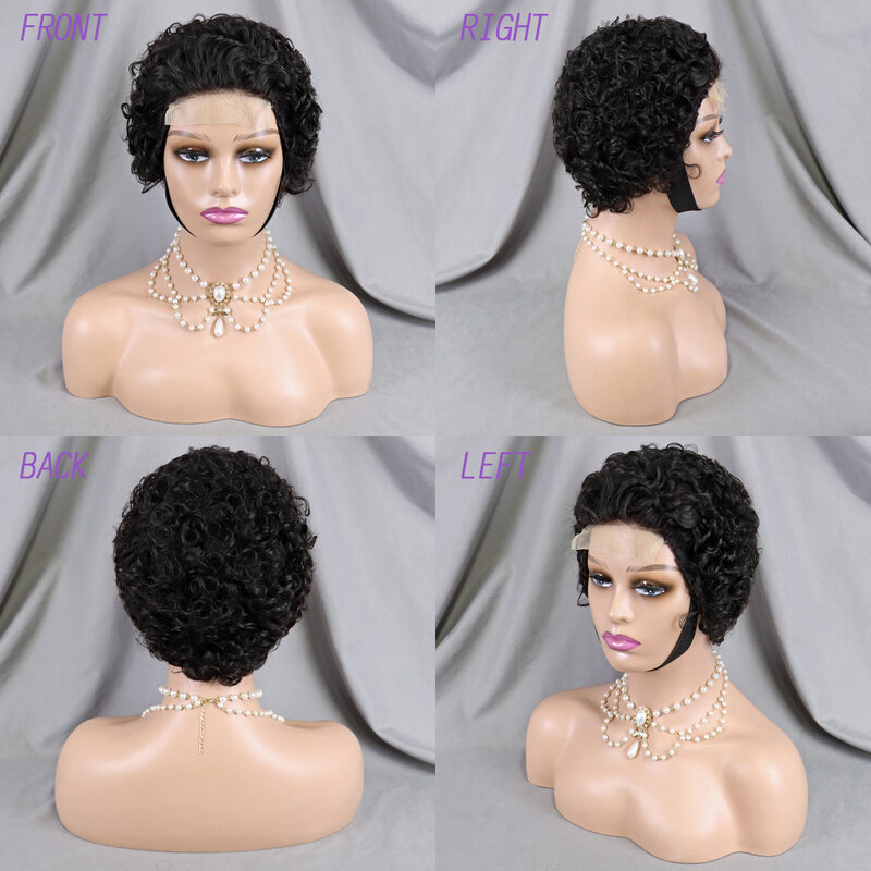 Парик на шнуровке 4X4, короткие кудрявые волосы для черных женщин, бразильские волосы без повреждений