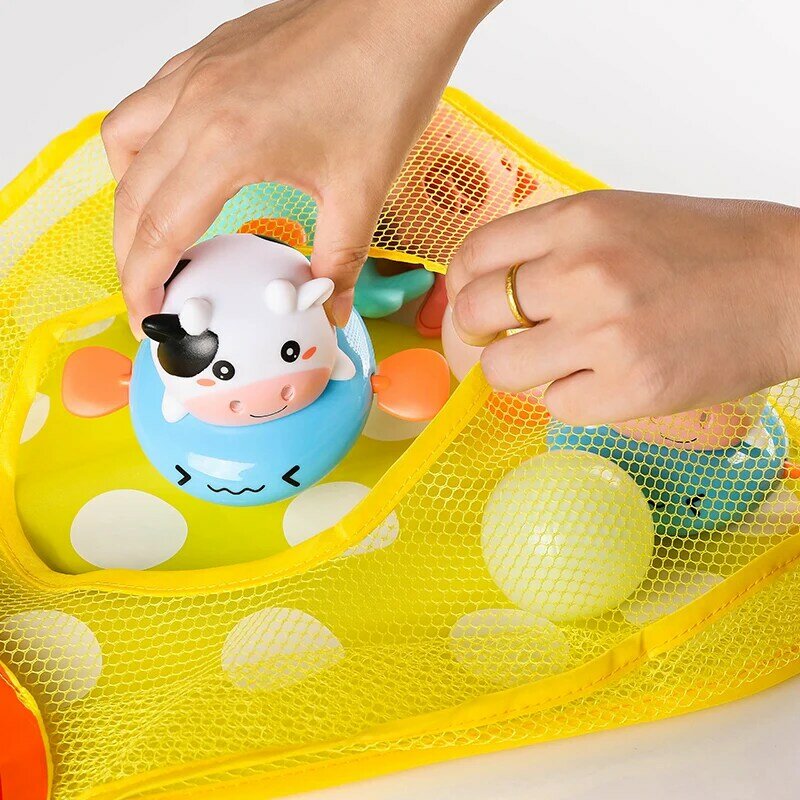 Baby Bath Toy Storage Bag Suction Cup Fixed Design Cute Cartoon Dinosaur Frog Animal Shape Children's Bathroom Grid Storage Bags