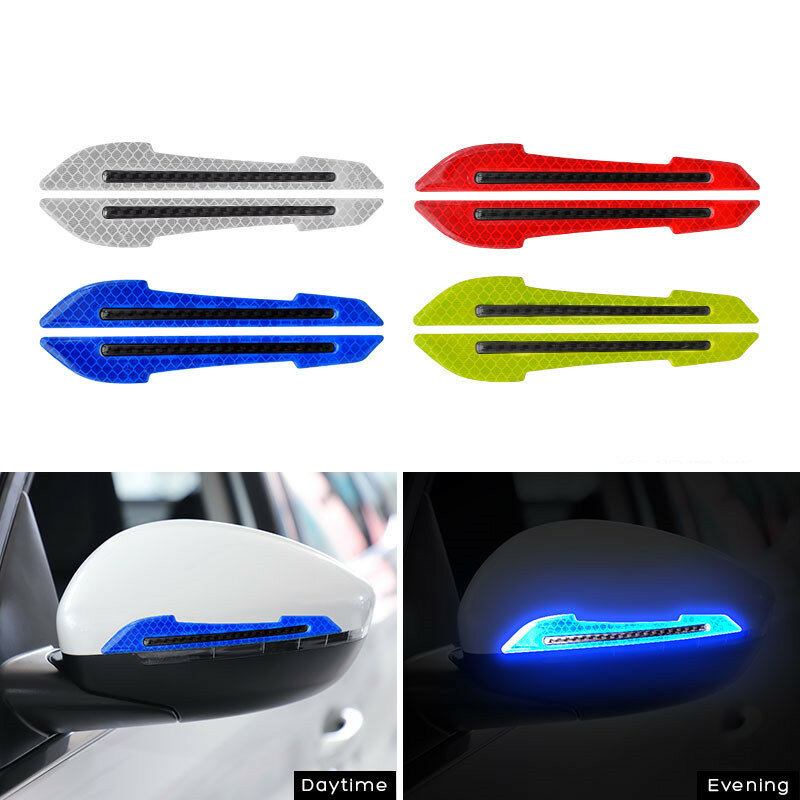 2pcs Car Reflective Stickers, Door Side Anti-collision Strips, Rearview Mirror Warning Stickers, Body Scratches and Occlusion