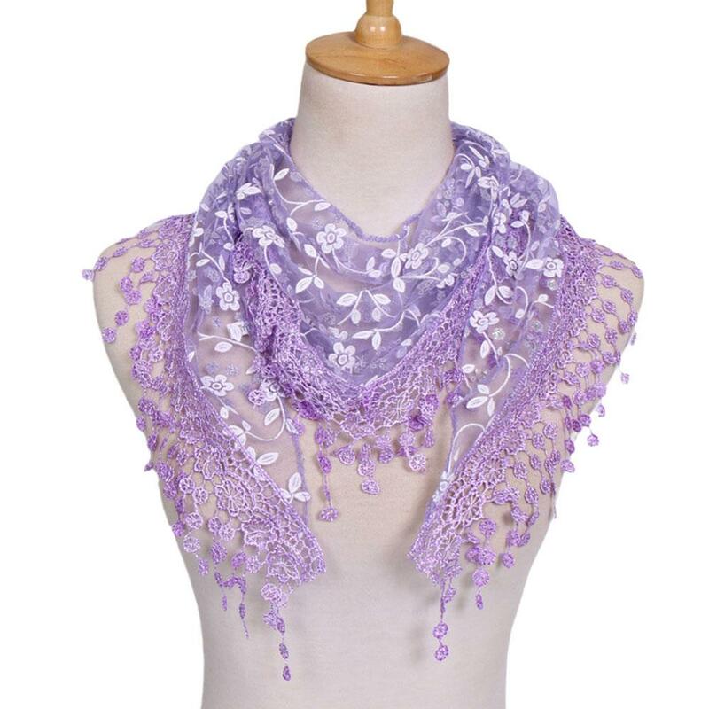 Lace Hollow Triangle Scarf For Women Breathable Transparent Scarf Shawl Elegant Lace Hollow Solid Color Flower Pattern Tria M7Q0
