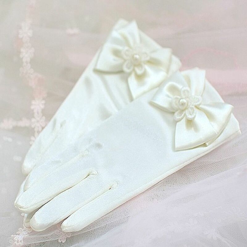 ถุงมือแบบนิ่มสำหรับเด็กผู้หญิง1คู่ถุงมือผูกโบว์ถุงมือยาว sarung Tangan gaun สำหรับปาร์ตี้ดอกไม้
