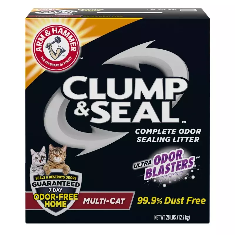 ARM & HAMMER-Clump & Seal Cat Litter, Argila Completa de Vedação de Odor Multi-Cat, 28 lb, Clumping