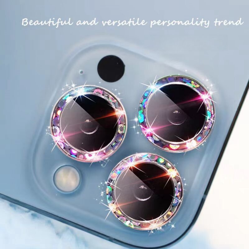 Festoon Rear Camera  Lens Ring 3D Bling For iPhone 15 14 13 12 11 Pro Max Plus Mini Tempered Glass Screen Protector