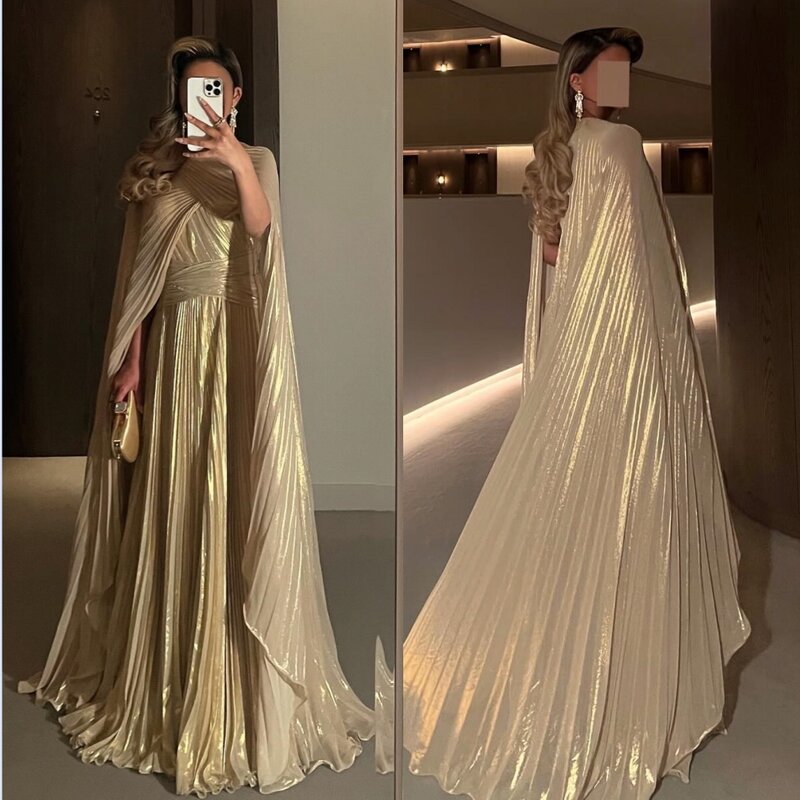 Gaun Prom Arab Saudi Organza terbungkus Pleat Formal malam A-line permata Bespoke gaun acara gaun panjang