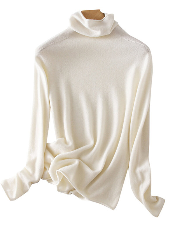 Birdtree-Knit Pile Collar Sweater, 100% Lã, Simples, Slim Fit, Clássico, Em camadas, Doce, Confortável, P3D759QD, Outono, Inverno