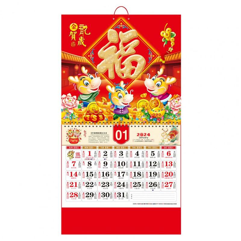 Smok kalendarz ścienny 2024 rok smoka kalendarz ścienny świąteczna tradycyjna chińska dekoracja nowego roku dla łatwej