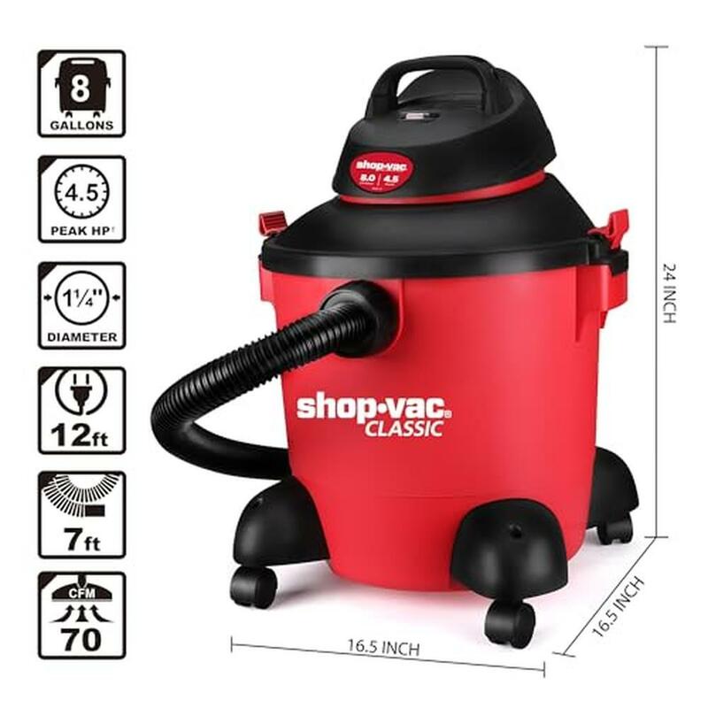 8 Gallon Wet Dry Vacuum W/ 4.5-Peak HP & Blowing Function Ideal Jobsite Cleaning & Workshop Filter Hose and Accessories Included