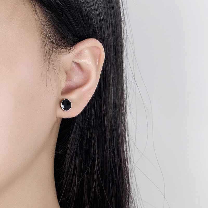 Boucles d'oreilles à tige en plaquette noire pour femme, argent regardé 925 massif, bijoux fantaisie, haute qualité, nouveau, XY0203