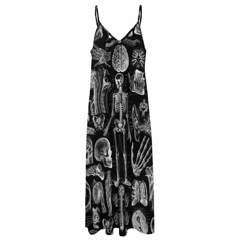 Женское платье без рукавов, черное платье с принтом в виде анатомии человека, роскошное летнее платье в Корейском стиле