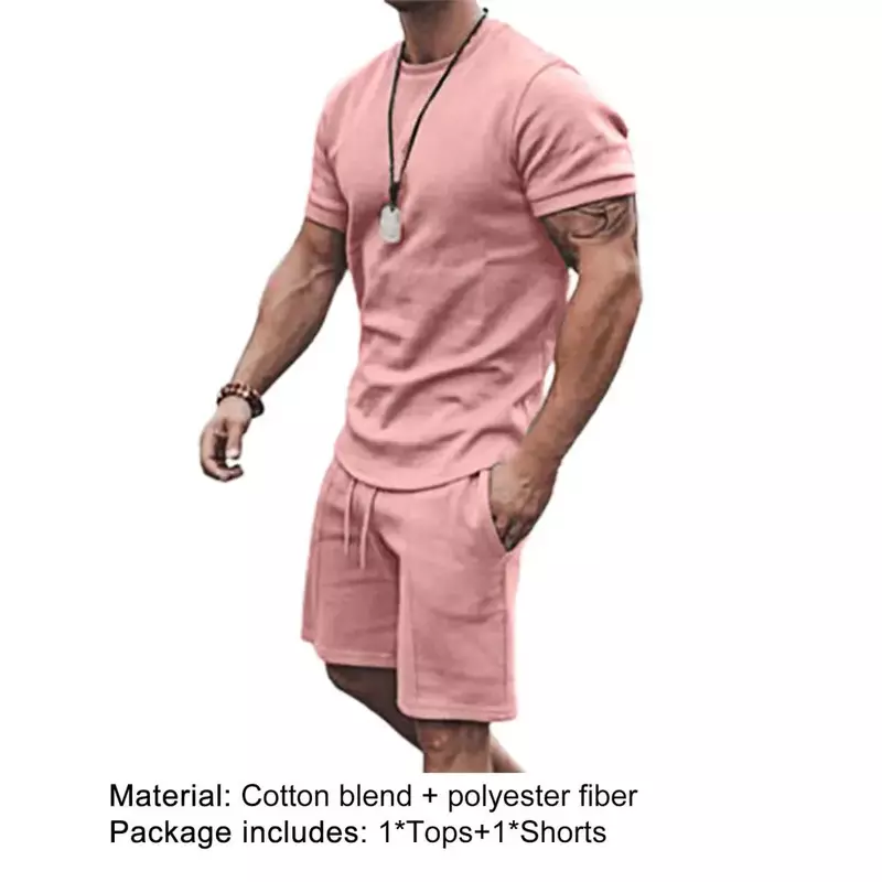 Fato de treino monocromático masculino, camiseta e shorts casual, pulôver extragrande, conjunto de roupas masculinas, moda verão, tendência, 2 peças