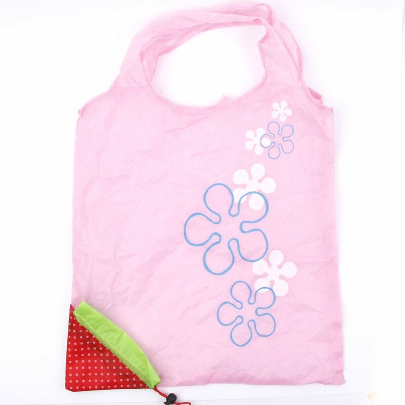 Large Foldable Reusable Strawberry Shopping Bag Nylon Green Grocery Bag Tote Handbag Convenient Large Capacity Storage Bags