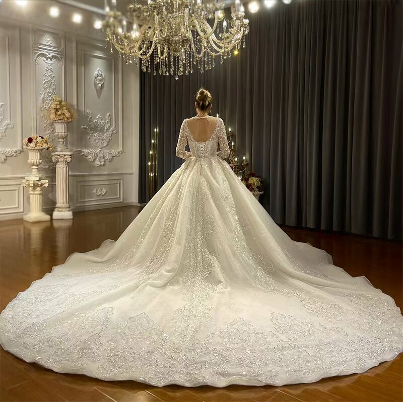 Luxus Brautkleider für Frauen Braut Ballkleid O-Ausschnitt Hochzeits anzüge für Frauen Kristall ns4413