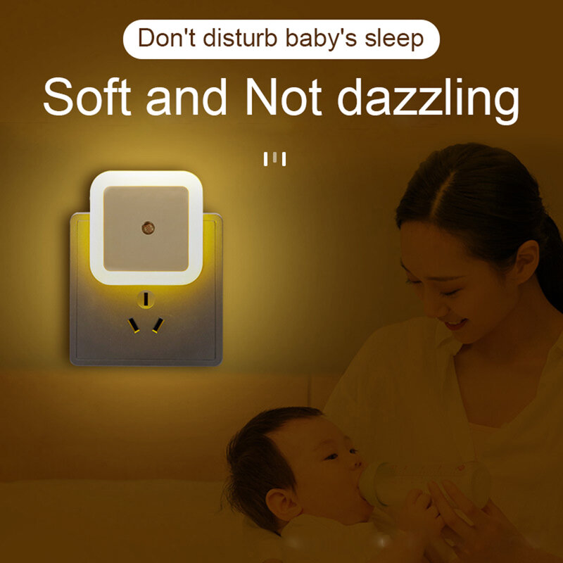 Plugue quadrado na luz da noite com sensores, luzes da noite do berçário do bebê, banheiro, quarto, corredor, escadas