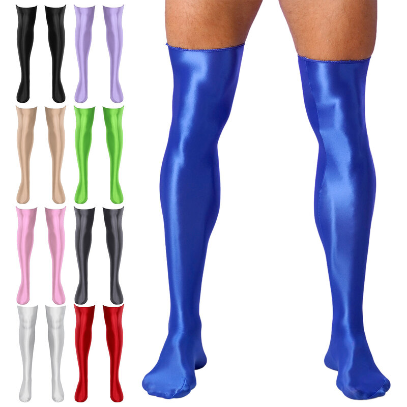 Meias elásticas de coxa alta para homens e mulheres, meias longas e brilhantes, acessórios para trajes monocromáticos, brilhantes, 1 par