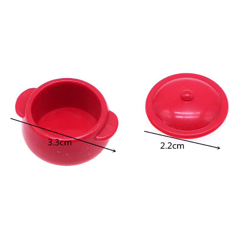 1 pçs 3.3cm casa de bonecas em miniatura utensílios de cozinha móveis mini vermelho plástico pote sopa mockup cena diy acessórios