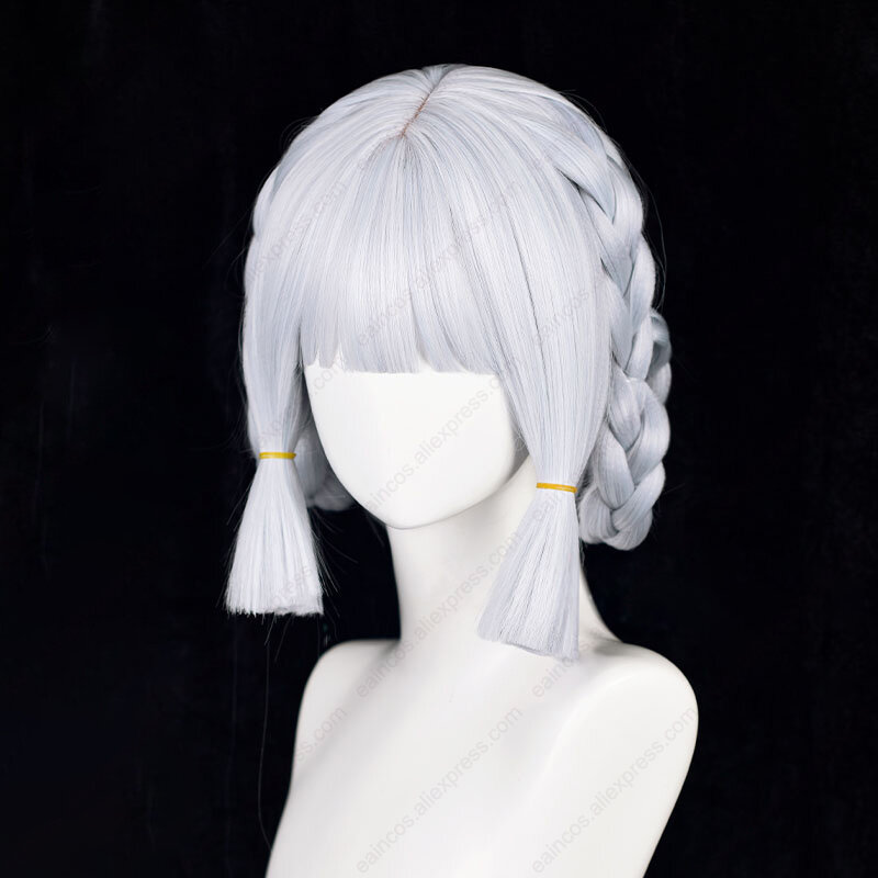 Springbloom Missive Kamisato Ayaka Cosplay Wig 30cm Silver Blue Braided Wigs Heat Resistant Synthetic Hair