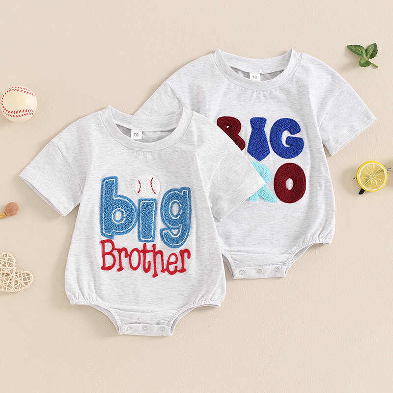 2024-04-06 Lioraitiin 0-24M Summer Baby Girl Boy Romper Short Sleeve Crew Neck Letter Embroidery Casual Playsuit