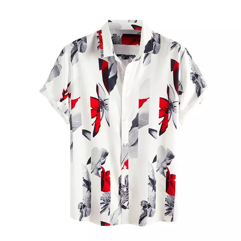 The most fashionable men's social shirt summer sleeve Hawaiian skirt tight shirt men's shirt