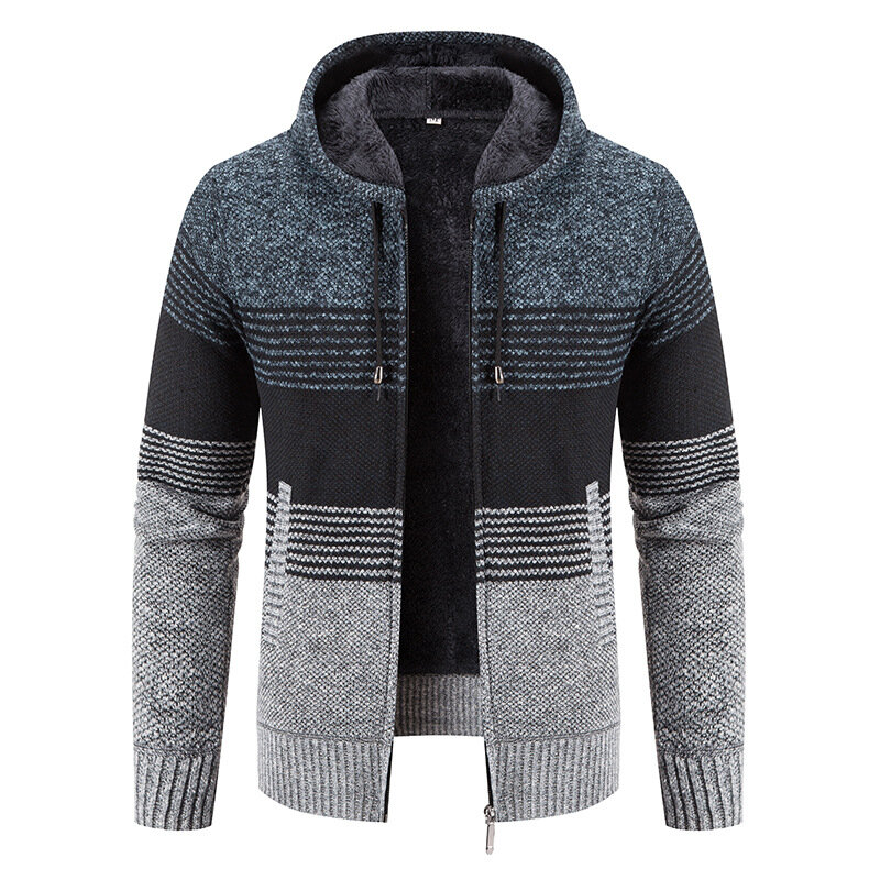 メンズカジュアルストライプのフード付きセーター、厚手の暖かいコート、高品質、プラスサイズ4xl、新しいファッション、秋冬、2023