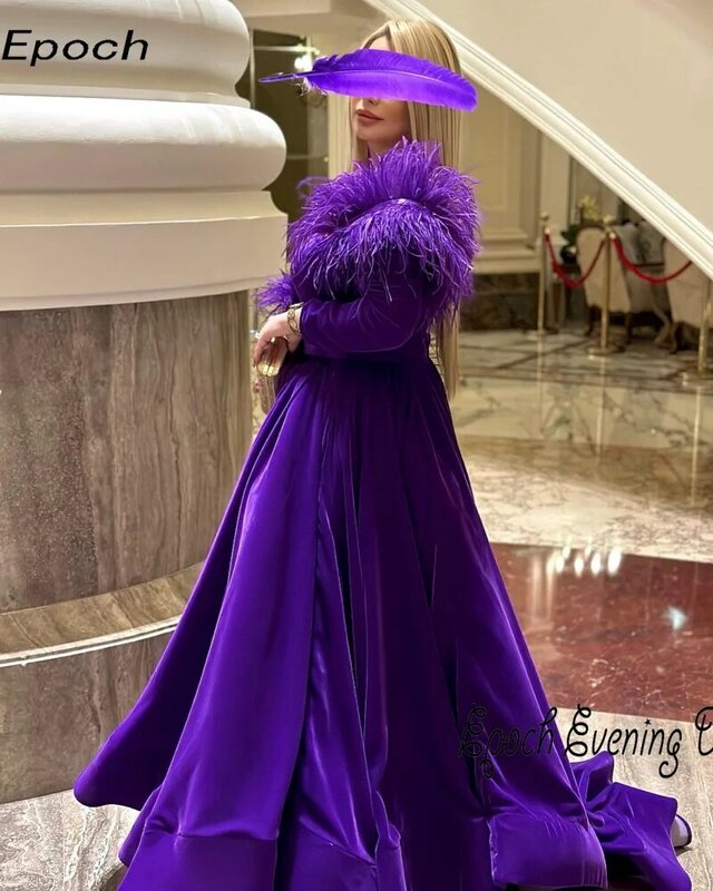 Epoch-Robe de soirée A-Line pour femmes sexy, plumes élégantes, robe de Rhcocktail en cristal, grande taille, 2024