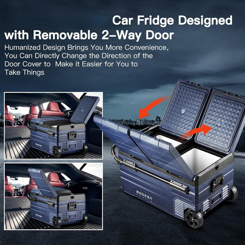 Dispositivo di raffreddamento del frigorifero per auto, 12 Volt, APP WIFI a doppia zona, dispositivo di raffreddamento a 4 vie-68 vie, 12/24V DC, 100-240V AC, frigorifero portatile