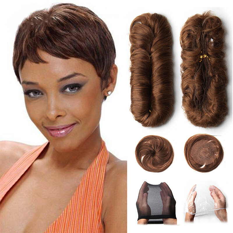 Bundles de tissage de cheveux brésiliens courts bouclés avec fermeture pour femmes, extensions de cheveux courts, 3 po, 4 po, 5 po, 28 pièces