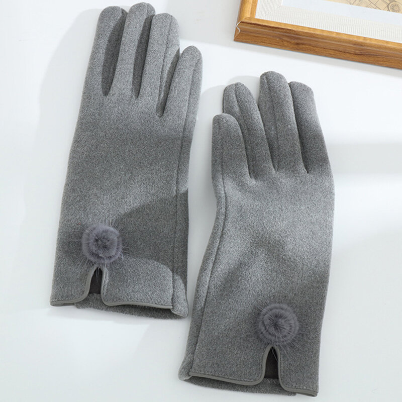 Mode Frauen Winter Warm Halten Touchscreen Pelz Ball Verdickung Exquisite Elegante Einfache Stil Handschuhe Stick Reiten Winddicht