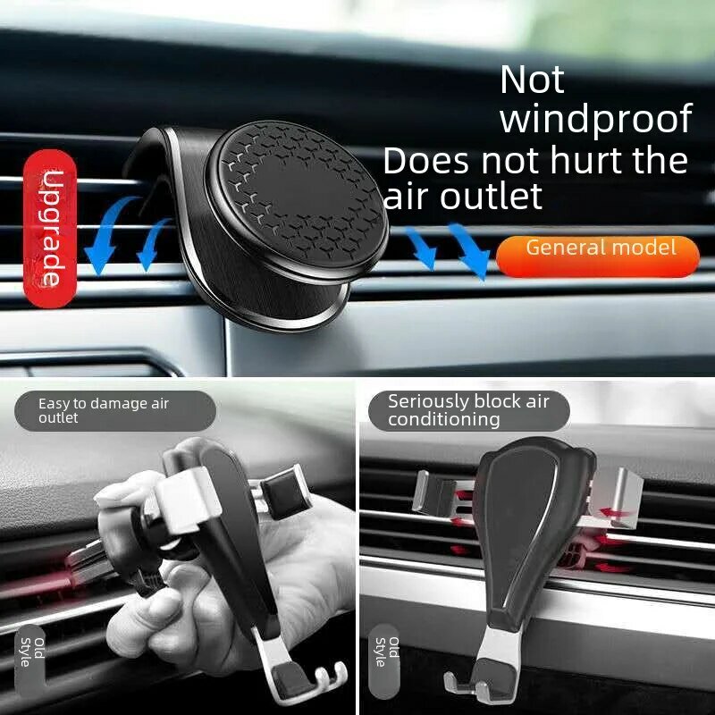 Suporte magnético do telefone do carro do metal criativo, montagem multifuncional do respiradouro de ar para o interior do carro, rotação de 360 graus