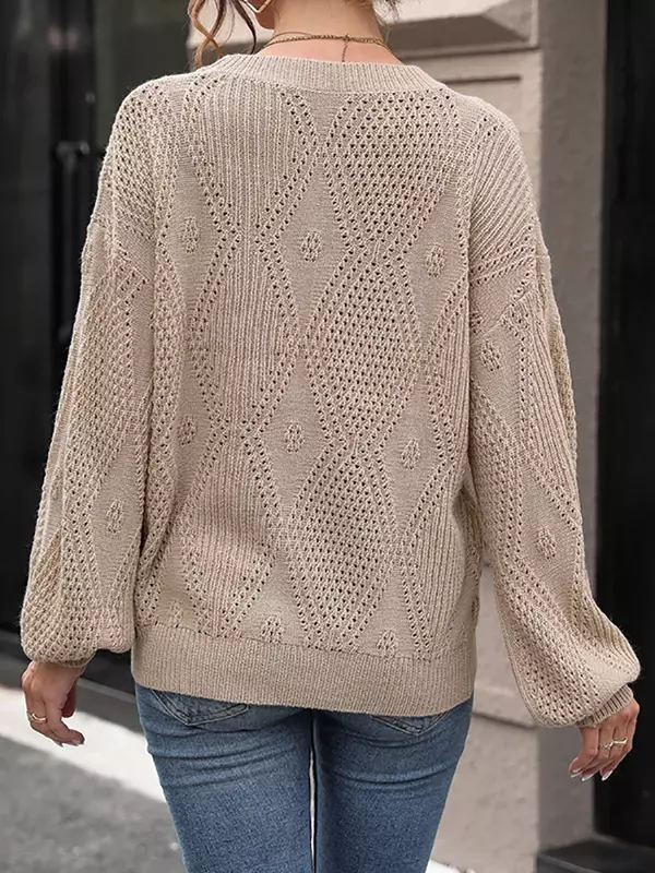 Pulls évidés à manches longues pour femmes, pulls à col rond, mode décontractée, automne, hiver, nouveau en tricot Chester, 2023