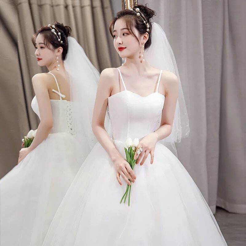 GIYSILE-فستان زفاف خفيف حبال للعروس ، فستان الأميرة الفرنسية البسيطة ، فساتين سهرة بيضاء أنيقة ، حلم