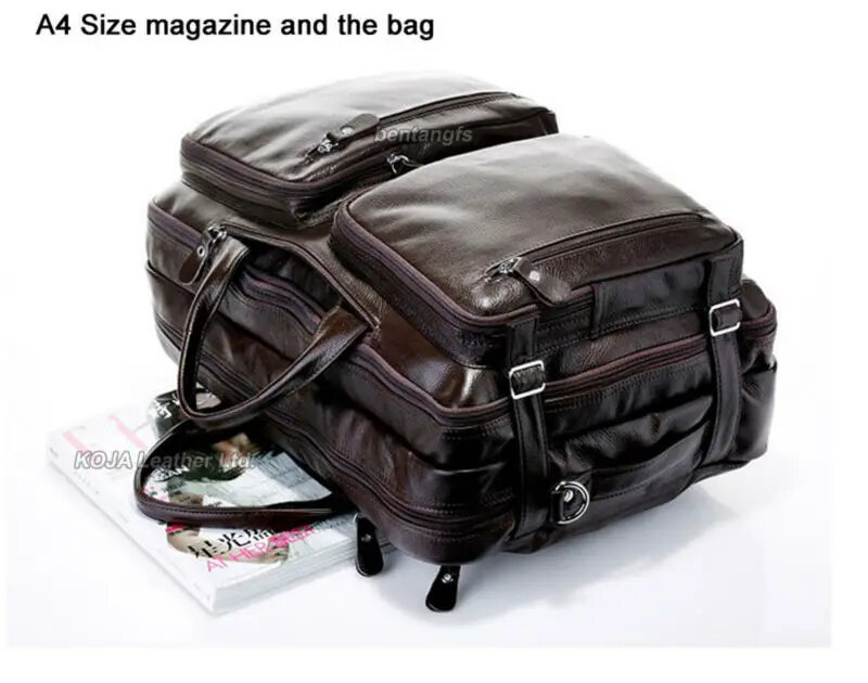 Mochila de couro genuíno multifuncional masculina, bolsa de ombro marrom, mochila escolar, grande, grande, bolsa de viagem