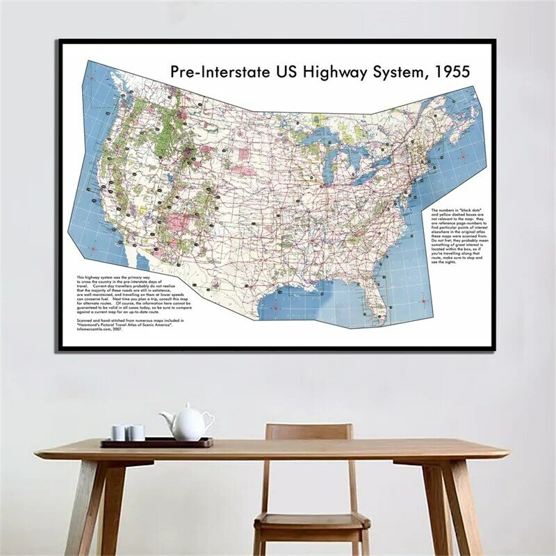 Mapa del sistema de autopista de los Estados Unidos, lienzo no tejido, póster de pared, decoración del hogar, suministros escolares, 150x100cm