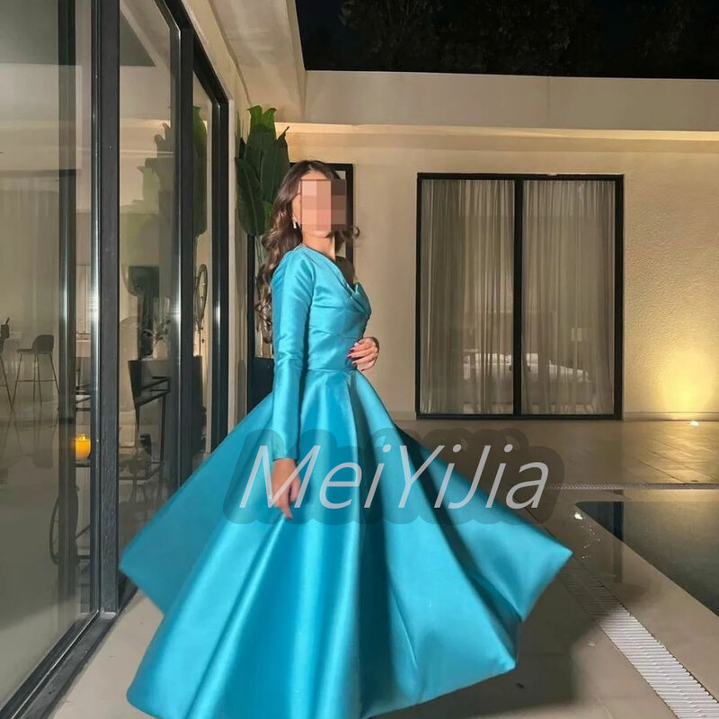 Meiyijia Avondjurk Saudi Satijn Ruche Elegante Eenvoudige Prachtige Aline Arabia Sexy Avond Verjaardagsclub Outfits Zomer 2024