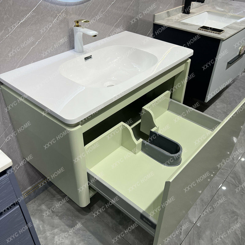 Armario de baño de roble, soporte de baño minimalista moderno, armario de lavabo de mano, espejo inteligente