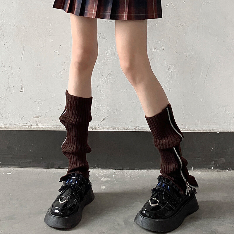 Lolita – chaussettes longues à fermeture éclair pour femmes, couvre-pieds tricoté, chaud, Punk, chauffe-chevilles, montantes, pour automne et hiver