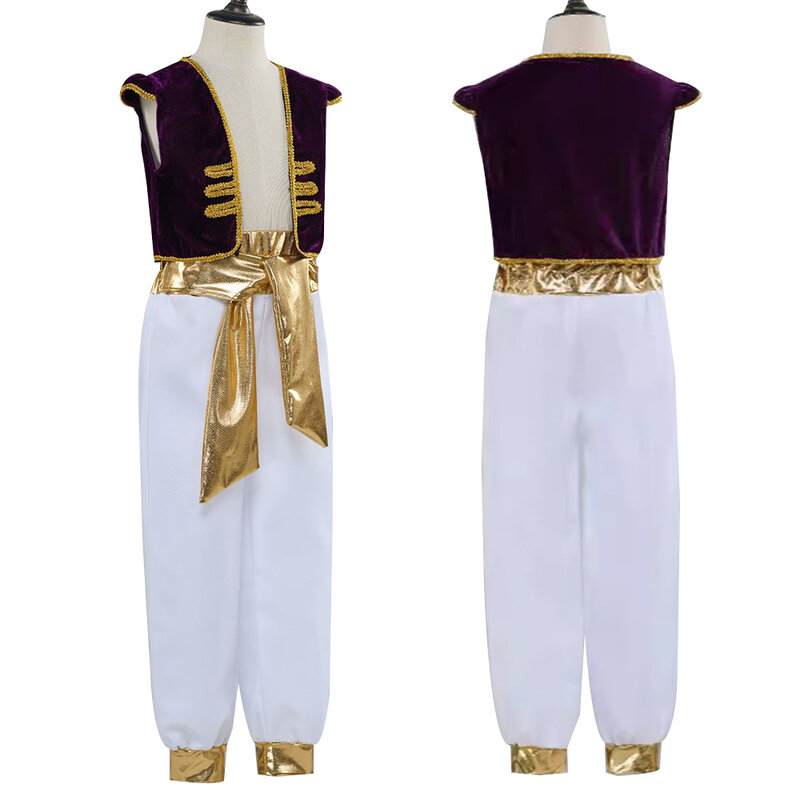 Costume de cosplay du film Aladdin pour enfants, vêtements d'Halloween, costume de performance du prince Aladdin, vêtements pour garçons de 2 à 12 ans