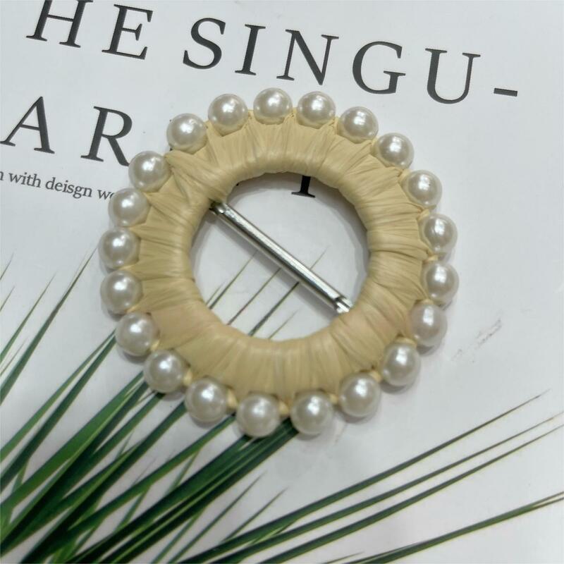 2PCS Original DIY hand-woven straw buckle pearl bag shoes clothing belt buckle factory direct sale 6 cm in stock